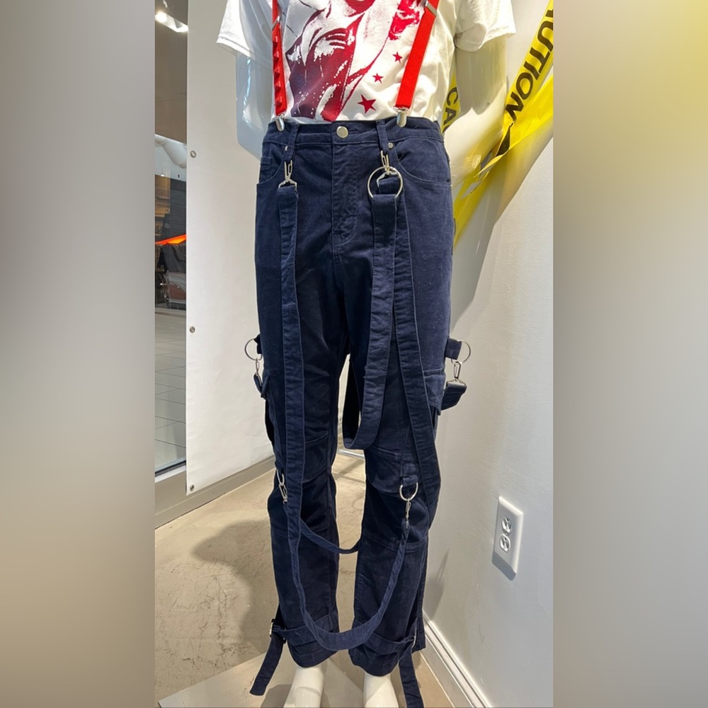 Free Agent Blue Corduroy Punk Bondage Pants Small Unisex Utility Cargo NWT - Picture 6 of 6